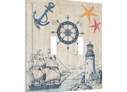 Nautical Sailboat Beach Anchor Pirate Beacon Ocean Double Toggle Light Switch Covers Decorative 2 Gang Wall Plate Electrical Faceplate Switchplate for Farmhouse Bathroom Bedroom Living Room Decor