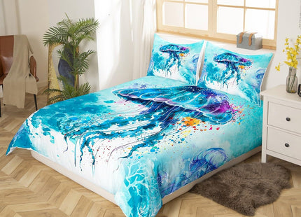Feelyou Jellyfish Bedding Set Twin Ocean Comforter Cover Set for Girls Sea Creature Underwater World Duvet Cover Breathable Marine Life Sealife Bedspread Cover Room Decor Aquatic Animal Quilt Cover