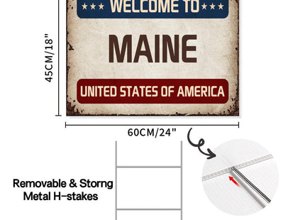 Welcome to United States Decoration Yard Sign | Welcome to US City Sign | Maine Yard Sign | 18x24 Inches Yard Sign with Metal H Stake (Double Sided)