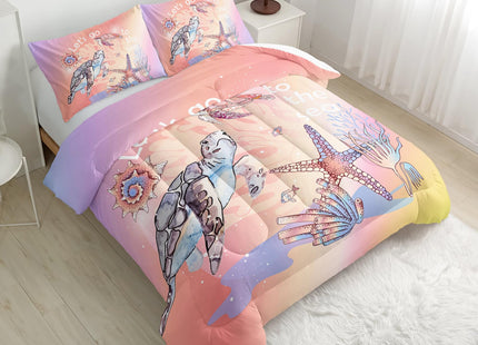 Nttopship Sea Turtles Comforter Set - Full Size Bedding for Kids, Starfish & Aquatic Plants Pattern, All Season Comforter & 2 Pillowcases