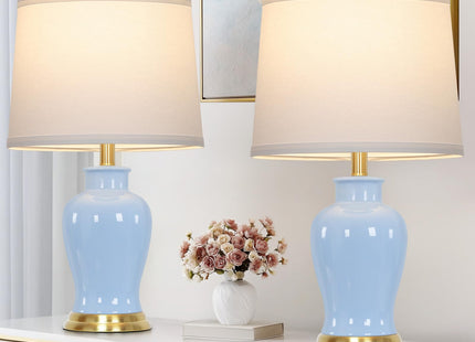 23" Modern Blue Ceramic Table Lamps Set of 2, Coastal Ceramic Lamps for Living Room, Classic Bedside Lamp with Ginger Jar Design, Elegant Bedroom Lamp for Night stand Desk Side End Table Home Decor
