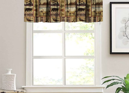 Rustic Moose Deer Window Valance,Vintage Country Cottage Style Pine Tree Brown Bear Elk Windows Valance Curtain for Kitchen Bedroom Living Room Office 54x18 Inch