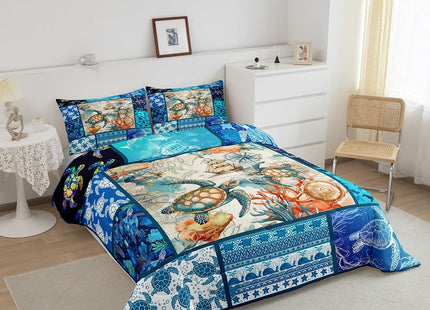 Castle Fairy 3D Sea Turtle Comforter Set Compass Sailboat Bedding Set for Kids Girls Women Adults Nautical Theme Comforter Sea Animals Quilted Duvet Set Bedroom Collection Twin Size 2Pcs