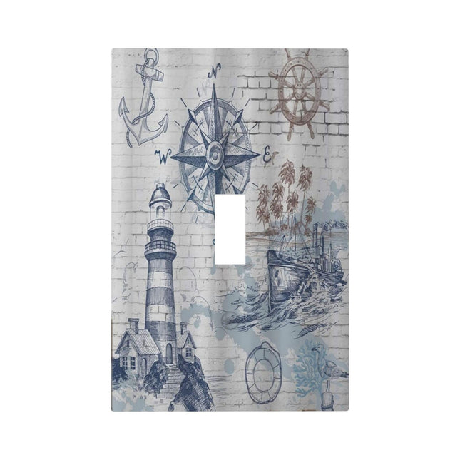 Xuejiaku Nautical Lighthouse Anchor Compass Ocean 1 Gang Light Switch Covers Single Toggle Wall Plate Decorative Switchcover Electrical Switchplate for Bathroom Kitchen Bedroom Decor