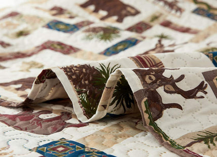 Oliven Rustic Moose Quilt Set King Size Lodge Quilt Lightweight Summer Cabin Bedspread Country Bedding Forest Bear Fish Pine Coverlet Daybed Cover Blanket Woodland Home Decor-Brown White