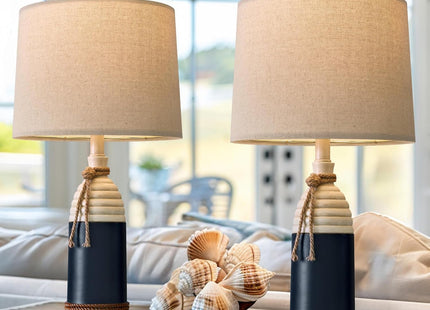 OYEARS 23.75" Table Lamps Set of 2, Bedside Lamps for Nightstands, Nautical Table Lamps for Living Room, Coastal Ocean Beach Style, Resin, Navy Blue