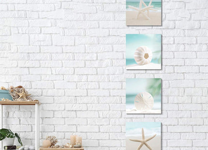 ARTISTIC PATH Beach Seashell Picture Canvas Wall Art, 12"x12"x4 PCS