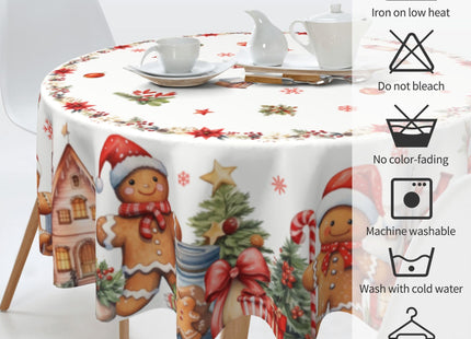 juniissl Christmas Gingerbread Man Tablecloth Washable Round Table Cover for Kitchen Dining Decoration 60 Inch