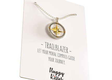 Happy Kisses Compass Necklace Nautical Pendant Gold & Silver Trailblazer Gift for Woman