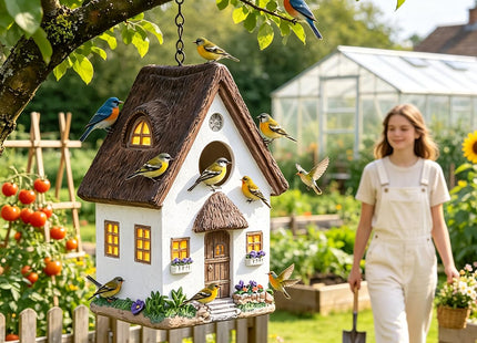 Bird Houses for Outside Outdoor Bird Houses, Hanging Resin Birdhouse for Bluebird, Hummingbird, Sparrow, Wren Finches, Chickadee, Gifts for Bird Lovers,Garden Decorations