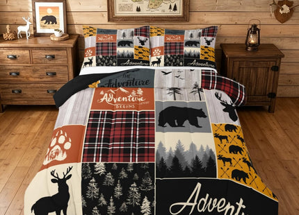 Rustic Farmhouse Twin Comforter Set, Retro Cabin Lodge Bedding Woodland