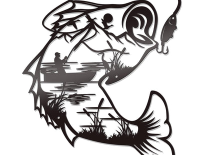 Bnesi Fishing Wall Decor, Black Metal Fish Wall Decor For Home Bathroom