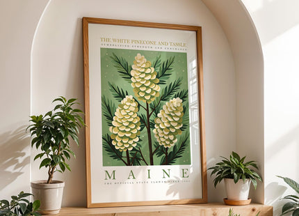 Maine State Flower Poster Wall Art Prints, White Pine Cone and Tassel, Trendy Floral Poster, Abstract Botanical Wall Art for Office, Bedroom, Bathroom, Living Room Decor (Unframed)