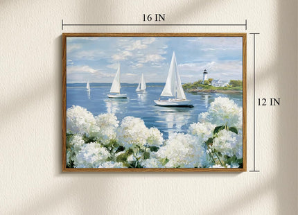 WHASAYART Framed Coastal Landscape Canvas Painting Wall Art 12x16 Inch