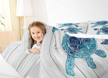 Erosebridal Sea Turtle Twin Comforter Set,Turtle Bedding Comforters & Sets for Kids Girls Boys Aqua Blue Beach Turtle Duvet Turtle Gifts for Women Men Turtle Lovers Retro Wooden Decor 2 Pieces