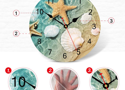 TAHEAT Beach Seashell Starfish Wall Clock, Coastal Nautical Bathroom Decor and Accessories, Silent Decorative Battery Operated Clocks for Living Room Kitchen Bedroom, 12 Inch