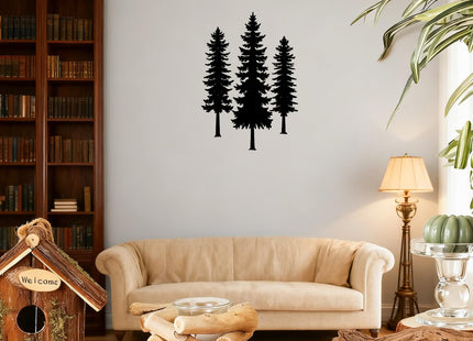 Metal Pine Tree Wall Art Decor, Black, 3 Pieces