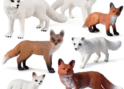 RCOMG 7PCS Fox Toy Figures, Plastic Forest Animals Fox Figurines Set Include Arctic Fox & Red Foxes Toys, Cake Topper Party Favor Gift for Kids Children Toddlers