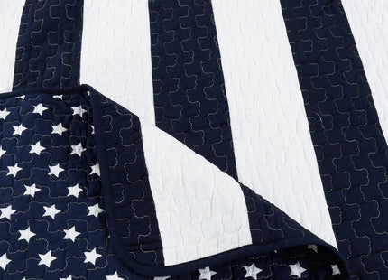 Cozy Line Home Fashions Sailor Popeye 's Bedding Quilt Set, Nautical Navy Blue White Star Striped 100% Cotton Reversible Coverlet Bedspread for Kids Boy (Sailor Star, Twin - 2 piece)