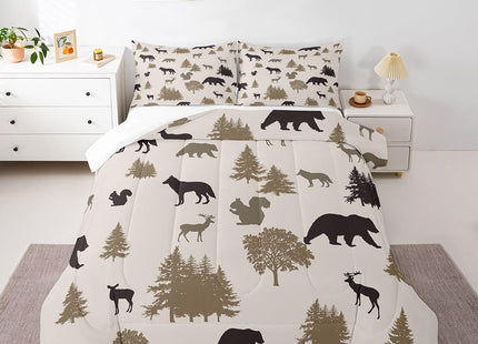 Bear Comforter Set Kids Boys Girls,Rustic Elk Moose Squirrel Wolf Twin