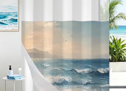 Hook-free Painting Sea Coastal Waves Seagull Double Layer Shower Curtain