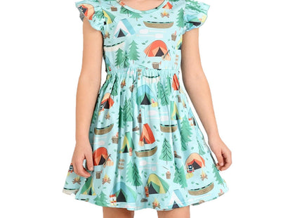 Toddler Girls Campfire Dresses Ruffle Bottom Flutter Sleeve Apparel 4-5T