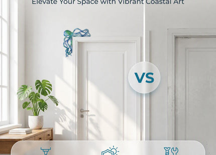 Octopus Wall Decor, Flat Metal Door Frame Art, Aqua Blue, 9.4 x 9.13 in