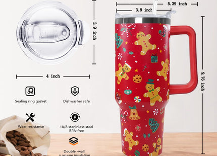 Ceovfoi 40 Oz Gingerbread Tumbler With Handle, Gingerbread Coffee Travel Mug Cup, Christmas Decor, Christmas Gifts for Women