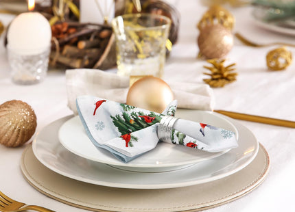 Arquiel Winter Cardinal Pine Tree Cloth Napkins Set of 4, 100% Cotton