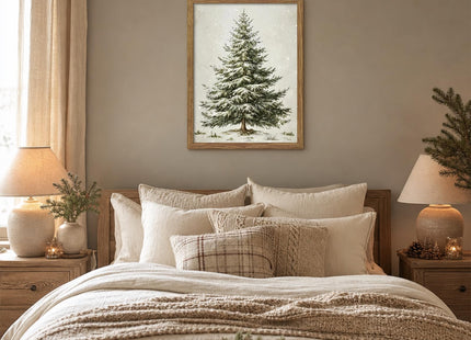 Vintage Snowy Christmas Tree Wall Art Framed Pine Tree Prints 12x16 Inch