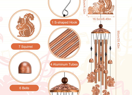 Hoemwarm Squirrel Wind Chimes for Outside Squirrel Gifts for Women Men