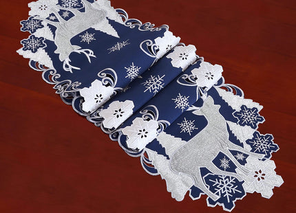 Simhomsen Embroidered Navy Blue Christmas Holidays Reindeer Table Runner (13 × 69 Inches)