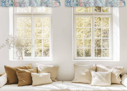 Rullikatlyi Blue Coastal Crab Curtain Valances for Windows, Summer Beach Kitchen Valance Window Treatments Panel 2 Pack, Nautical Starfish Rod Pocket Short Curtains for Bathroom Bedroom 54 x 18 Inch