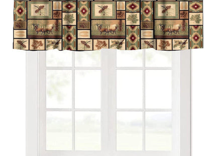 Djaby Vintage Country Lodge Curtains, Rustic Bear Deer Plaid Splicing Valance Curtain for Living Room Bedroom Cafe 54x18inch