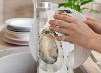 GWFSJYU Nautical Oysters Kitchen Towels Set of 2, Coastal Beach Dish Tea Towels for Kitchen, Retro Oyster Shell Decorative Hand Towel for Bathroom, Ocean Themed Decor for Bathroom, 16x24 Inch