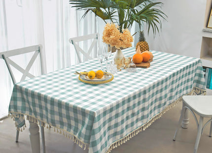Midsummer Breeze Coastal Aqua Checkered Tablecloth Square 55”x55”