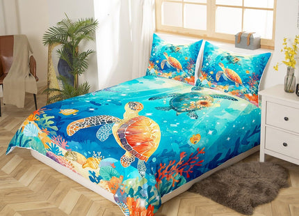 Feelyou Sea Turtle Bedding Set Twin Size Ocean Blue Comforter Cover Set for Boys Girls Teens Beach Coastal Duvet Cover Breathable Summer Holiday Vacation Bedspread Cover Room Decor Animal Quilt Cover