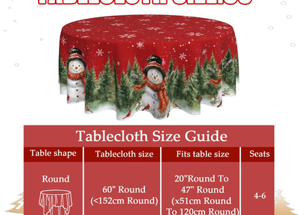 Christmas Snowman Round Tablecloth 60 Inch 100% Polyester Trees Snowflakes