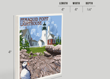Lantern Press Maine, Pemaquid Lighthouse (Absorbent Ceramic Coaster, Single, Cork Back, Kitchen Table Decor)