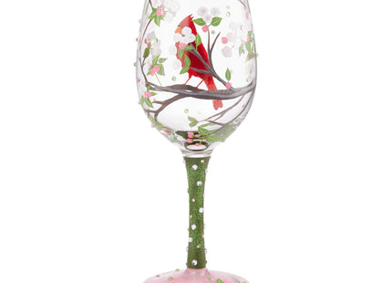 Enesco Designs by Lolita Cardinal Bird with Cherry Blossoms Beauty Artisan Hand-Painted Wine Glass, 15 Ounce, Multicolor
