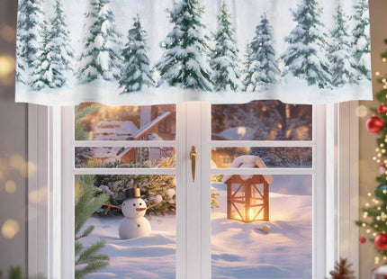 Homechoid Christmas Curtain Valance for Windows/Living Room/Kitchen/Bathroom/Farmhouse, Winter Forest Snowy Pine Tree Short Rod Pocket Tier Curtain Window Treatment Curtains Drape 1 Panel 42x12