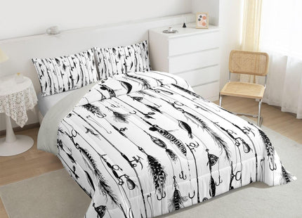 Homewish Fishing Fishhook Bedding Comforter Set Queen Size for Boys Girls