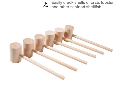6Pcs Wooden Hammers, Natural Hardwood Crab Lobster Seafood Mallets