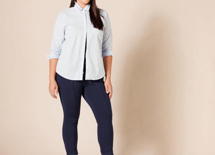 Amazon Essentials Women's Regular-Fit Long-Sleeve Button-Down Cotton Poplin Shirt, Business Casual, French Blue White Stripe, Large