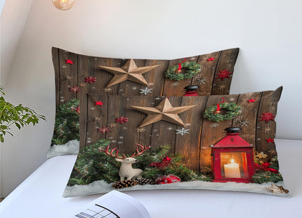 CCoutueChen Rustic Farmhouse Comforter Set King Size, Retro Cabin Lodge Bedding Set for Adult,3Pcs Christmas Themed Lightweight Comforter with 2 Pillowcases/90 * 104,Brown