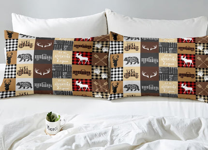 Erosebridal Rustic Farmhouse Duvet Insert, Moose Deer Patchwork Comforter Set for Kids Boys Teens Adult Women Bedroom, Checkered Tractor Bedding Antler Woodland Wildlife Bedding Comforter Sets, King