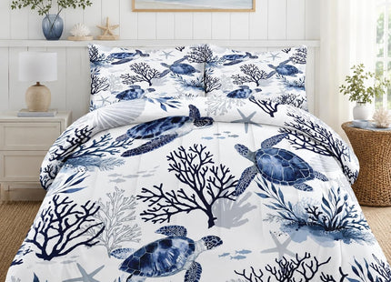 Boewywh Full Comforter Set, 3 Pieces Turtle Coastal Bedding, All Season