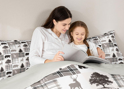 Wildlife Bear Moose Elk Comforter Set Queen for Boys Kids Xmas Room Decor Khaki Black Grid Comforter Aldults Bedroom Christmas Tree Bedding Set 1 Comforter with 2 Pillow Cases,Lightweight Warm Soft