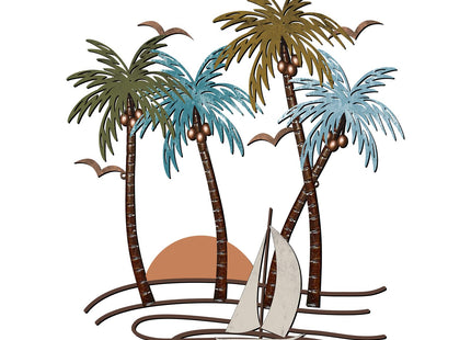 Shimeyao Palm Trees Metal Wall Art Outdoor Tropical Decor,Sailboat