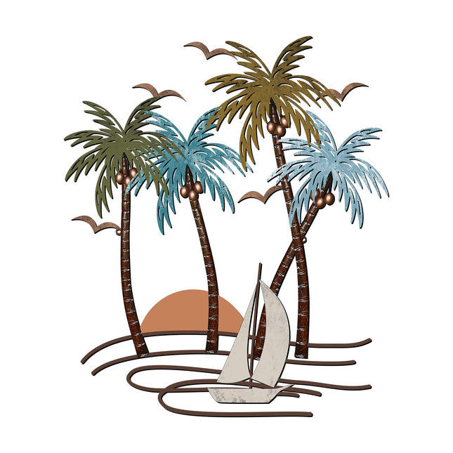 Shimeyao Palm Trees Metal Wall Art Outdoor Tropical Decor,Sailboat